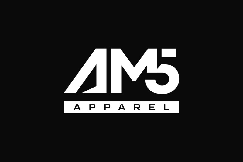 AM5 Apparel wordmark logo, white on black
